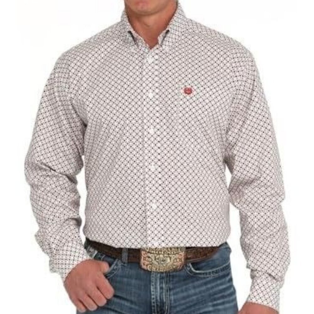 Cinch Men's LG Long Sleeve Classic Print Button Western Shirt White MTW1105868